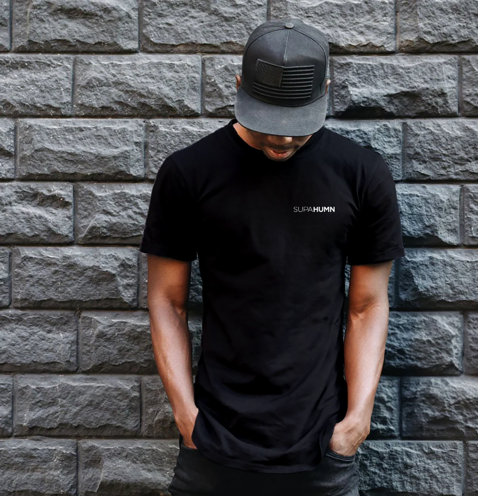 SUPAHUMN Black T-Shirt Mens - Lifestyle Shot - Gym Wear South Africa