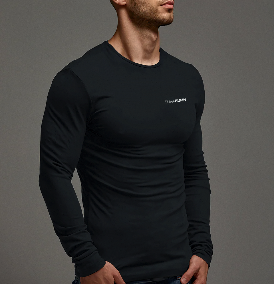 SUPAHUMN Black Long Sleeve Shirt Mens - Lifestyle Shot One - Premium Gym Wear South Africa