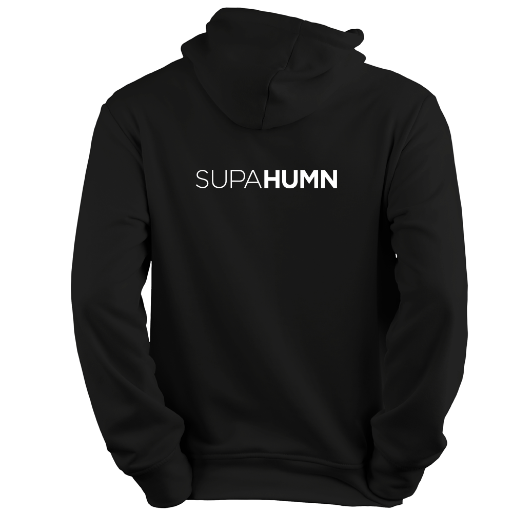 SUPAHUMN Black Custom Hoodie Mens - Back View - Custom Fitness Hoodie South Africa