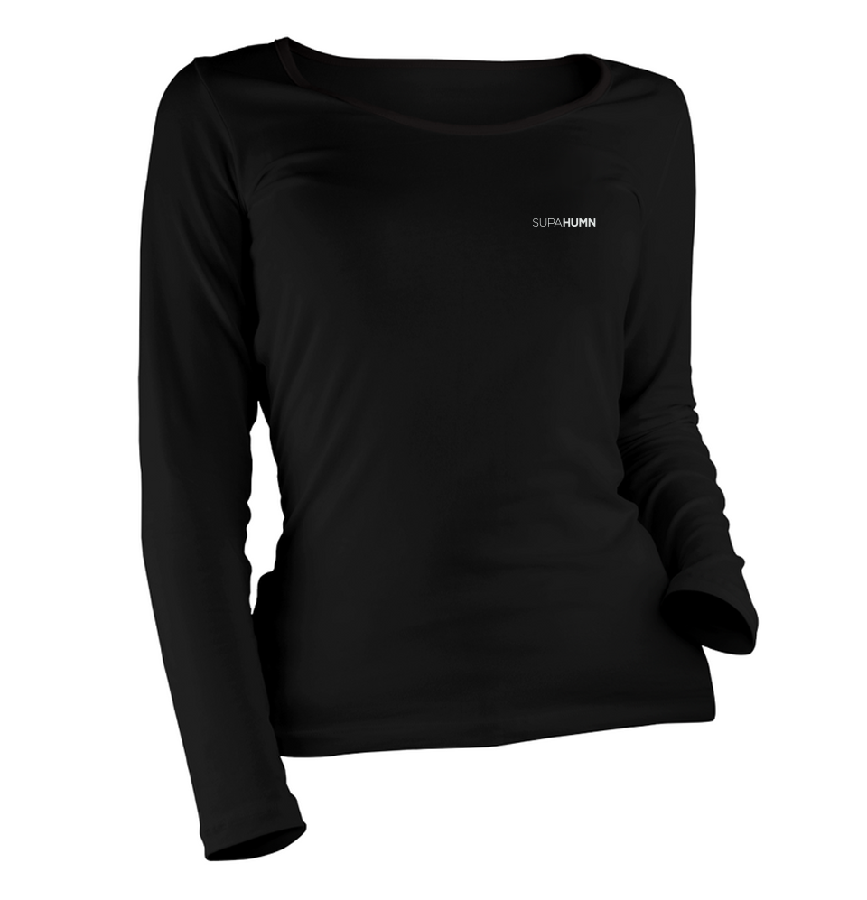 SUPAHUMN Black Long Sleeve Shirt Women - Front View - Premium Athletic Wear South Africa