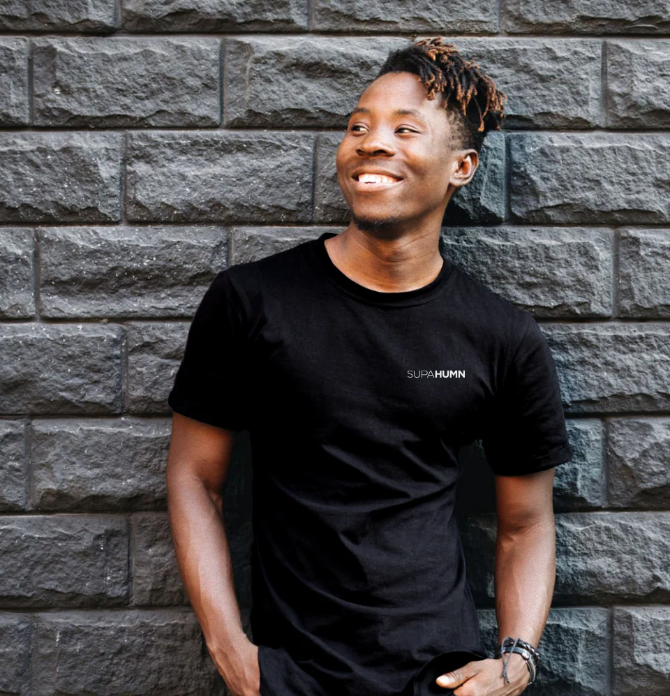 SUPAHUMN Black T-Shirt Mens - Lifestyle Shot - Men's Fitness Apparel South Africa