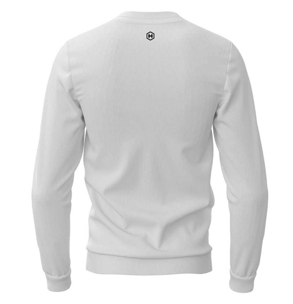 SUPAHUMN White Pullover Sweater Mens - Back View - Custom Fitness Apparel South Africa
